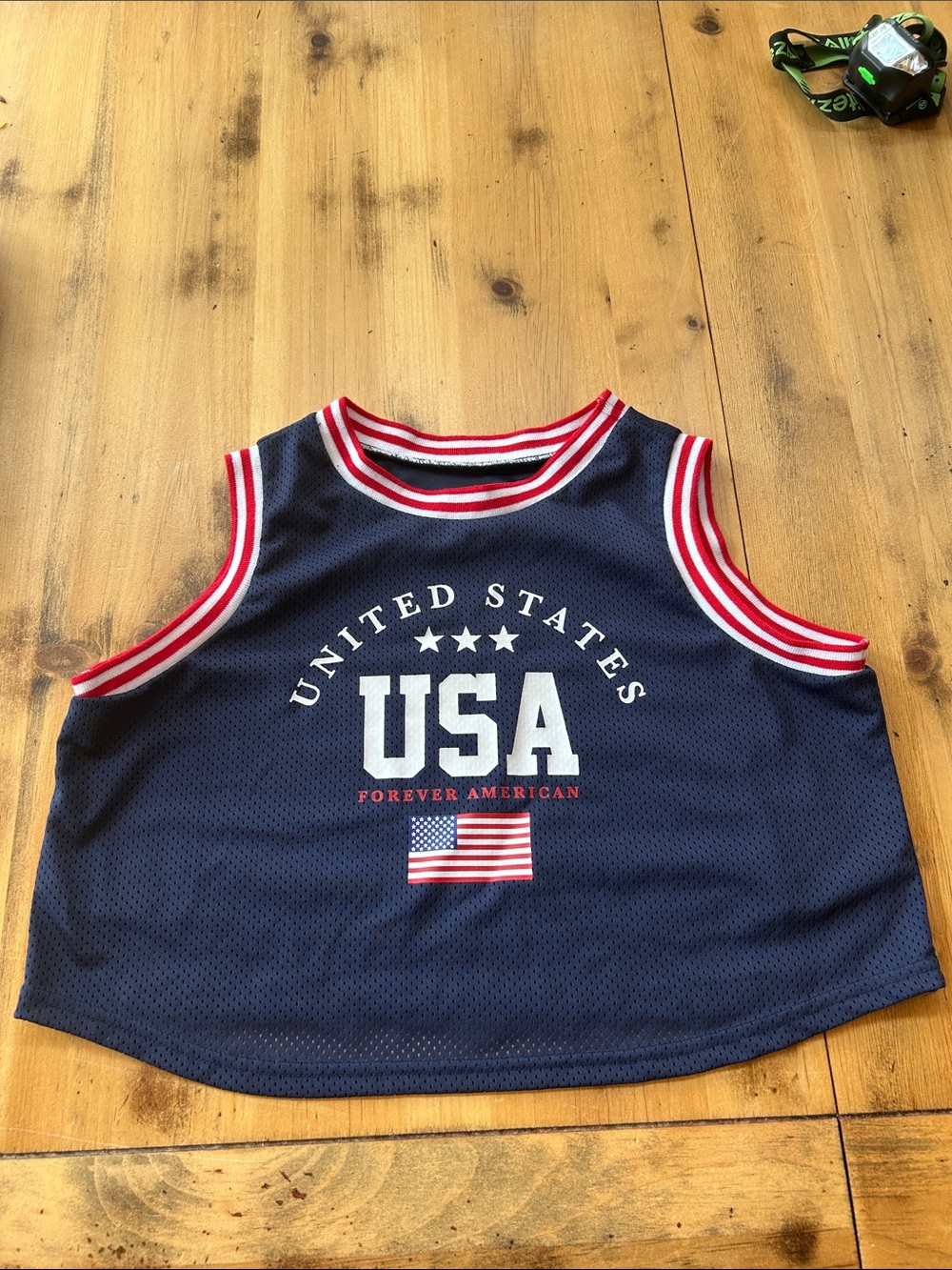 USA Navy Blue Cropped Tank Top with Red Trim - Forever American